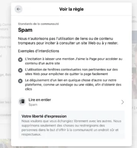 Règle anti-spam de Facebook