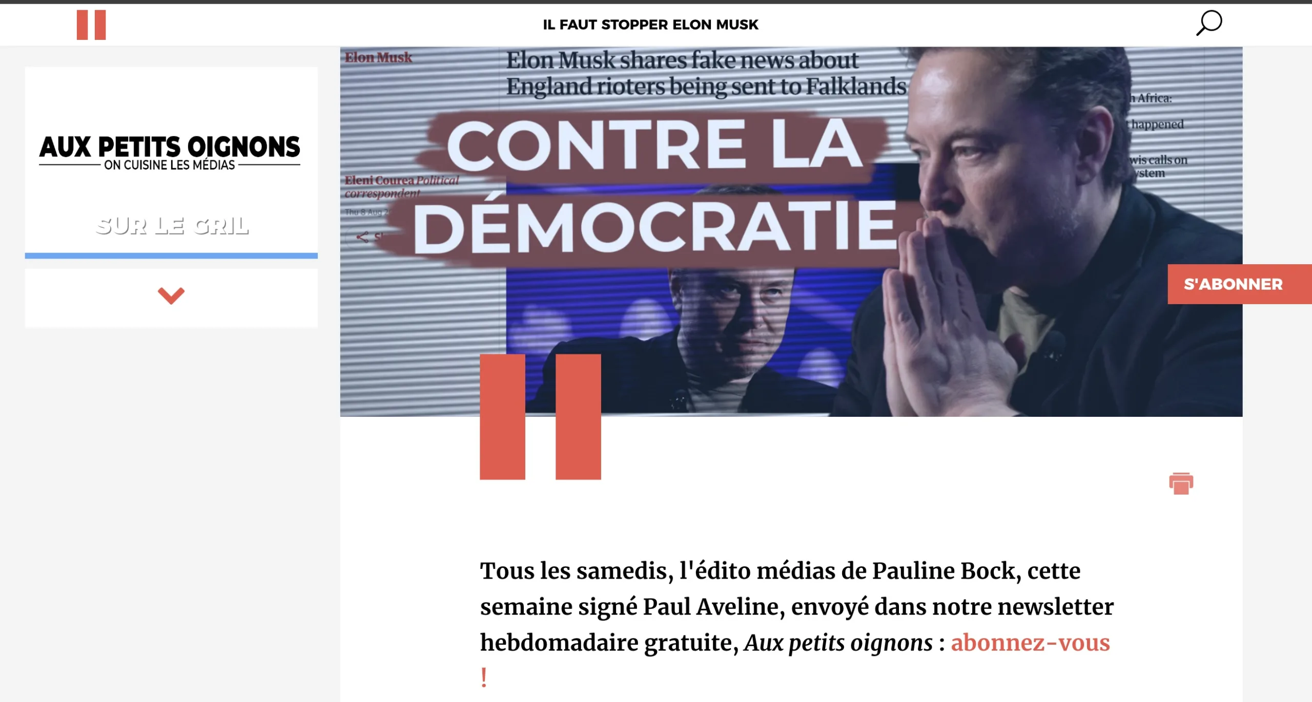 Article du site "Arrêt Sur Images" concernant Elon Musk