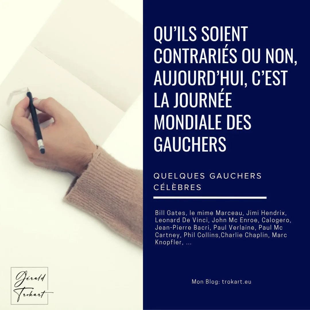 Une pensée pour les gauchers . Aujourd’hui, c’est une journée mondiale qui leur est consacrée…